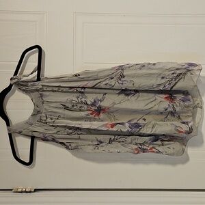 Top Blouse 100% Silk Halter Womens Medium Gray side neck tie floral
